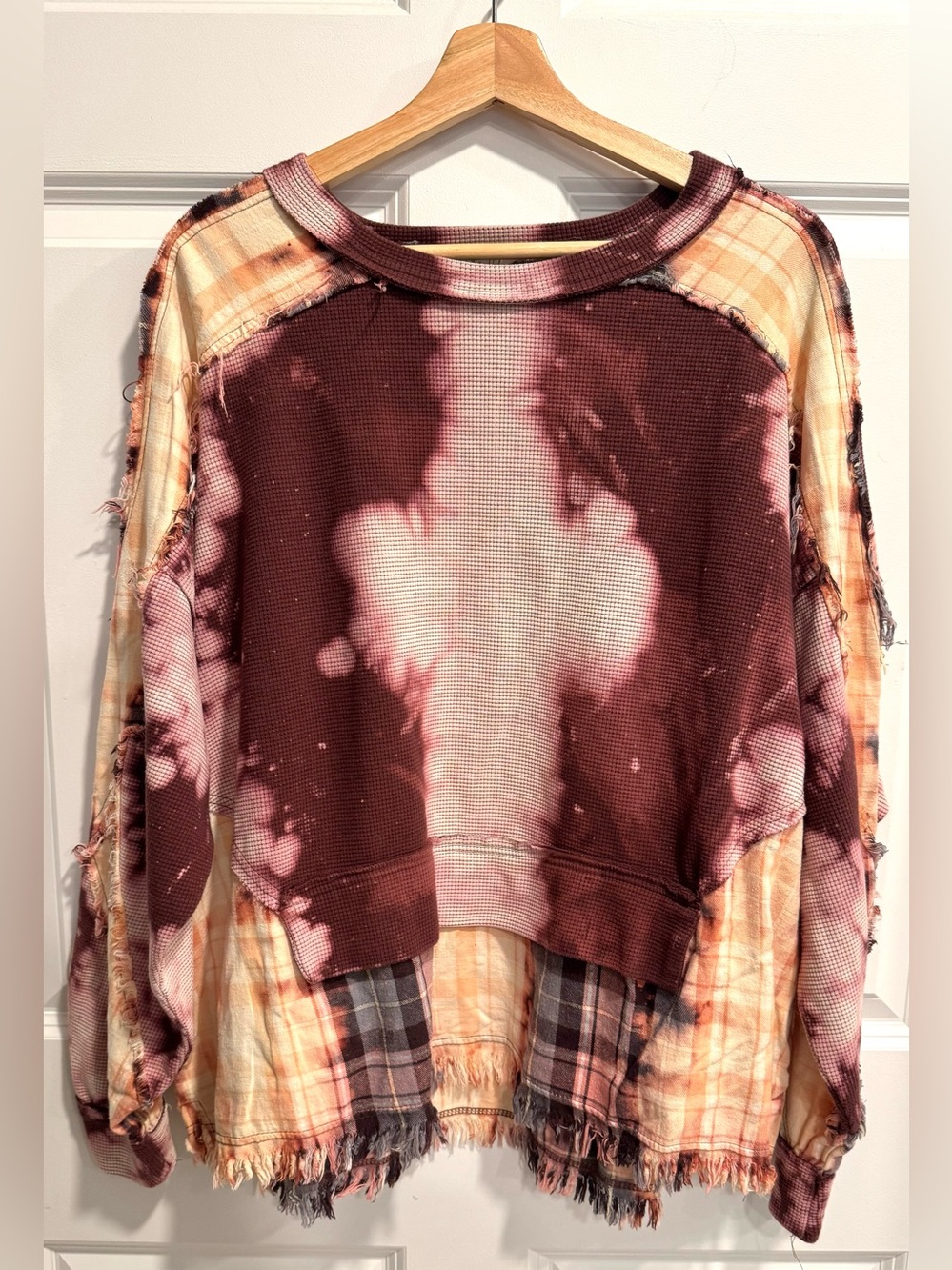 Oli & Hali waffle knit and plaid contrast pullover